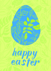 Hand lettering HAPPY EASTER card illustration. Colorful egg. Easter egg hunt. 