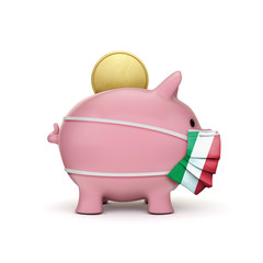 Italy healthcare savings. Piggy bank with face mask. 3D Render