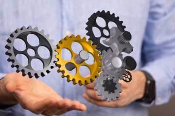 Business, Internet and technology concept. Business select gear icon on virtual screen.