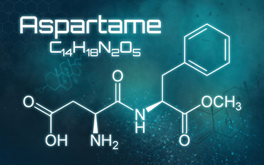 Chemical formula of Aspartame on a futuristic background