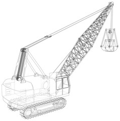 Dragline. The layers of visible and invisible lines are separated. EPS10 format. Wire-frame.