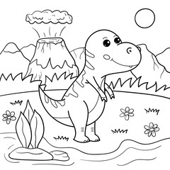 Coloring page for children. Outline cartoon Tyrannosaurus dinosaur vector character. Educational creative game.
