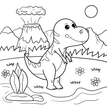 Dinosaur Volcano Coloring Page / Dinosaur Cartoon Fierce Dinosaur