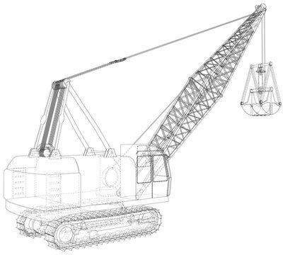 recommend clip art: Dragline walking excavator with a ladle. Vector illustration. Vector rendering of 3d. Wire-frame style.