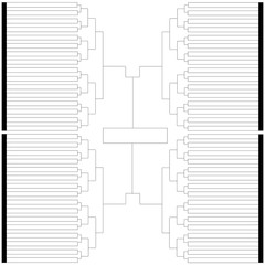 A blank 64 team tournament bracket