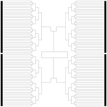 A blank 64 team tournament bracket