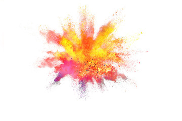 Celebrate festival Holi. Indian Holi festival of colours. Colorful powder explosion on black background.