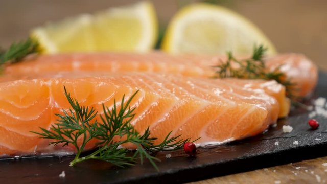 raw salmon fillet with lemon and dill