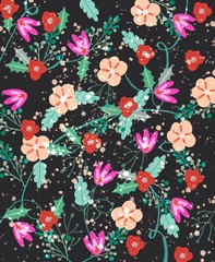 seamless pattern with flowers and hearts