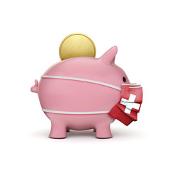 Fototapeta premium Switzerland healthcare savings. Piggy bank with face mask. 3D Render