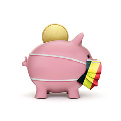 Fototapeta premium Belgium healthcare savings. Piggy bank with face mask. 3D Render