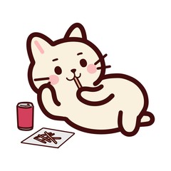 お菓子を食べながらダラダラするねこのキャラクター