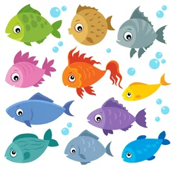 Abwaschbare Fototapete Für Kinder Stilisierte Fische Themenset 2