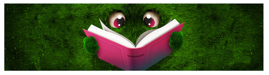 green hairy monster reading a book - 328512568
