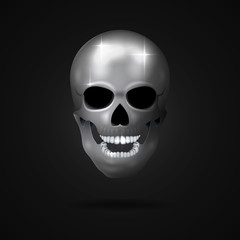 Metal skull on a black background. Vector illustration.