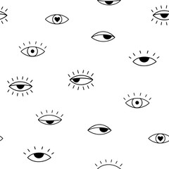 Abstract vector pattern with outline eyes. Graphic vector seamless pattern with open and closed eyes. Simple design. Trendy illustration. Trendy background for fabric, wallpapers, cards and posters