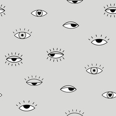 Abstract vector pattern with outline eyes. Graphic vector seamless pattern with open and closed eyes. Simple design. Trendy illustration. Trendy background for fabric, wallpapers, cards and posters