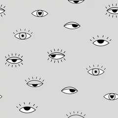 Wallpaper murals Eyes Abstract vector pattern with outline eyes. Graphic vector seamless pattern with open and closed eyes. Simple design. Trendy illustration. Trendy background for fabric, wallpapers, cards and posters