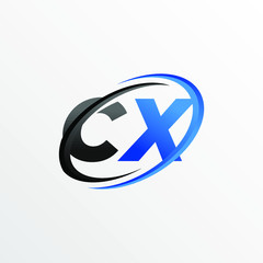 Initial Letters CX Logo with Circle Swoosh Element	