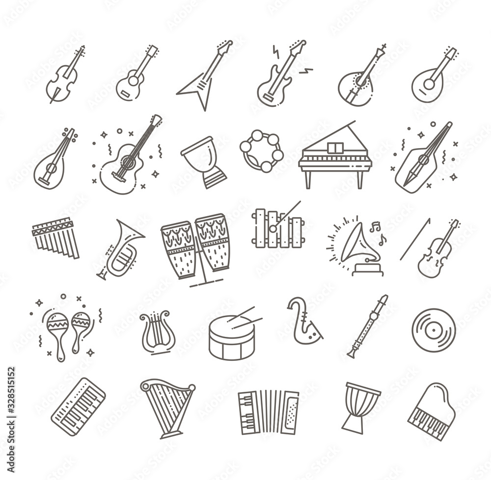 Wall mural Vector icons. music classic instruments.