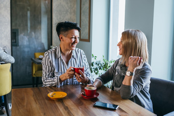 women on coffee break at cafeteria