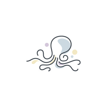 Modern Octopus Cuttlefish Squid Tentacles Logo with simple minimalist line art monoline style