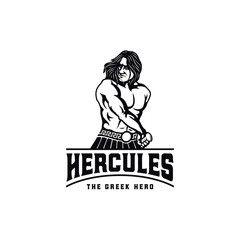Hercules Heracles Taking Out a Sword, Muscular Myth Greek Warrior Ready to Battle Fight War Logo Design