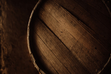 Beer barrel close-up. Oak barrel texture