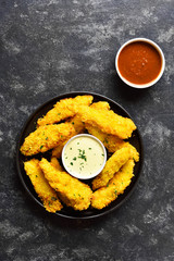 Crispy fried breaded chicken breast strips