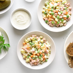 Bowls of Olivier salad
