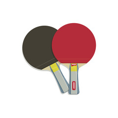 Two beautiful realistic rackets with a conical handles in red, black and blue colours for ping-pong close up isolated on white background. Equipment for table tennis.Vector flat illustration