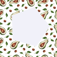  avocado frame polygon pattern plants vegetables vegetarianism healthy nutrition on a white background