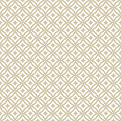 Golden abstract floral seamless pattern. Vector gold and white background. Simple geometric leaf ornament. Delicate luxury graphic texture with diamond shapes, rhombuses, square grid, repeat tiles