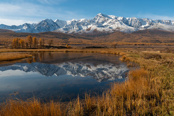 Beautiful autumn mountain lake and mountains