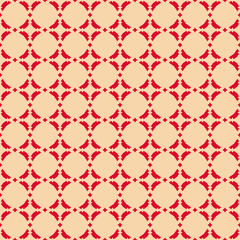 Vector abstract ornamental floral seamless pattern. Vintage geometric background with diamonds, curved shapes, grid, lattice, repeat tiles. Texture in red and beige colors. Elegant festive design