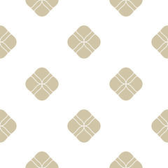 Golden abstract floral seamless pattern. Vector gold and white background. Simple minimalist geometric ornament. Elegant luxury graphic texture with flower shapes, circles. Repeat design for decor