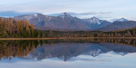 Beautiful autumn mountain lake and mountains