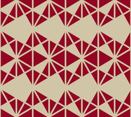 Vector geometric triangles seamless pattern. Elegant burgundy and gold colored ornamental texture. Abstract ornament with small triangular shapes, grid, lattice. Luxury background. Repeatable design