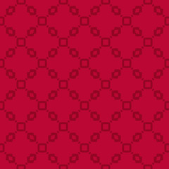 Vector geometric seamless pattern with small elements, squares, rhombuses, grid, net. Simple abstract minimalist texture in red and burgundy color. Elegant minimal repeat background. Subtle design