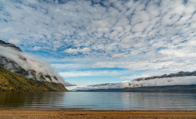 Beautiful autumn mountain lake and mountains