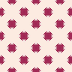 Abstract colorful geometric seamless pattern. Simple vector minimalist texture with diamonds, rhombuses, octagons. Burgundy and beige color. Elegant minimal ornament background. Modern repeat design