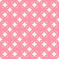 Vector abstract floral seamless pattern. Diamond grid ornament. Subtle ornamental background. Pink and white color. Simple geometric texture with rhombuses, lines, tiles. Elegant repeatable design