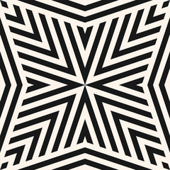 Geometric lines seamless pattern. Vector abstract modern black and white background. Simple graphic texture with stripes, diagonal lines, stars, triangles. Monochrome repeat design for tileable print