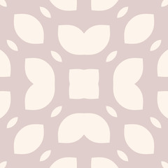 Vector ornamental seamless pattern with small leaves, petals, mesh, net, tissue. Subtle light pink and beige floral geometric texture. Abstract minimal ornament background. Repeated decorative design