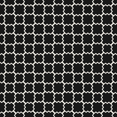 Mesh seamless pattern. Vector texture of wavy grid, weaving, smooth lattice, net. Subtle monochrome geometric background. Simple black and white ornament. Dark minimal repeat design for decor, print