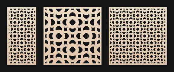 Laser cut panel pattern. Vector stencil with abstract floral geometric grid, ornament in Oriental style. Decorative template for laser cutting of wood, paper, metal, plastic. Aspect ratio 1:2, 1:1