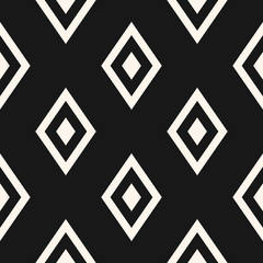 Fototapeta premium Diamonds pattern. Vector geometric seamless texture with big rhombus shapes, grid, net. Abstract black and white graphic ornament. Monochrome minimalist background. Dark repeat decorative design