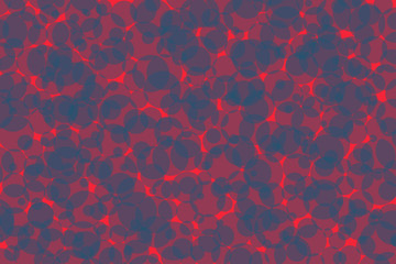 Background from dark blue circles on bright red. Translucent bokeh of different sizes. Vector illustration.