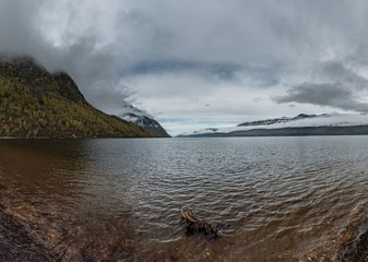 Beautiful autumn mountain lake and mountains