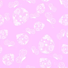 Foto op Aluminium Pink butterflies. Seamless pattern on pink background. Butterfly design for textile. Easter pattern background.  Illustration of  pink  Easter eggs. Pattern cartoon illustrationEaster eggs.  © Таня Ильина